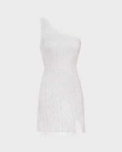 The White One-Shoulder Water Ripple Mini Dress 11 The White One-Shoulder Water Ripple Mini Dress -CINN Clothing Shop the one shoulder water ripple dress dresses dnhb3q