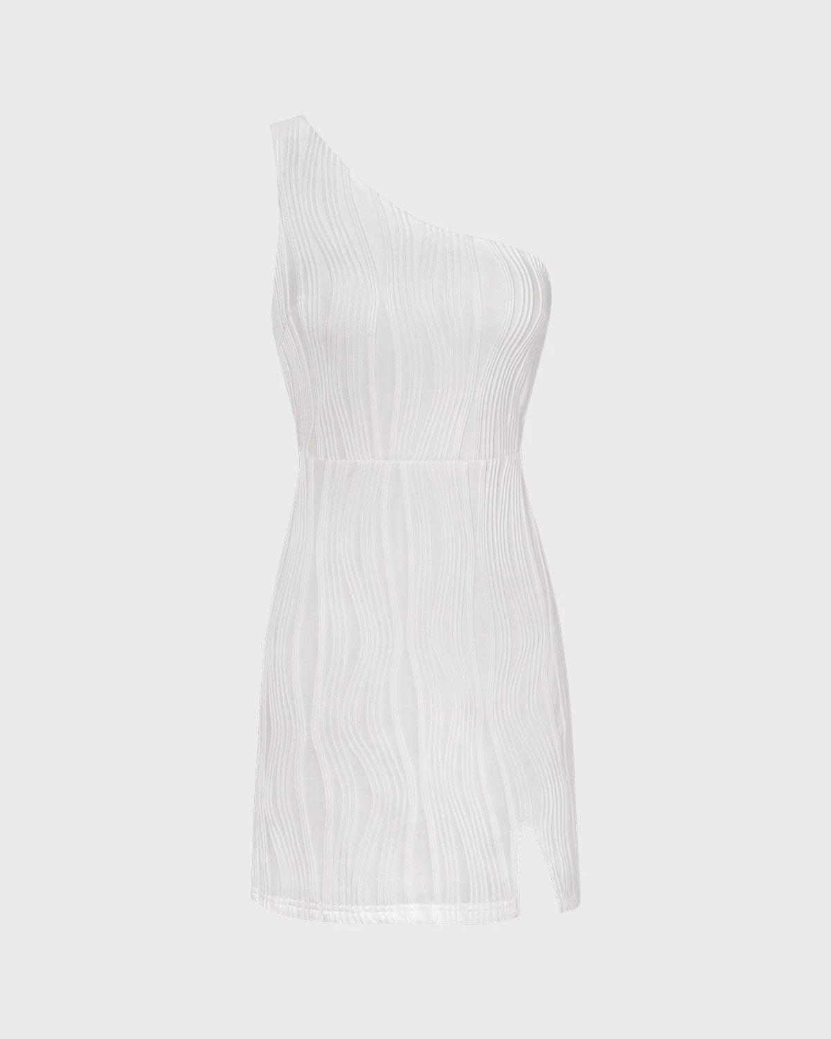 The White One-Shoulder Water Ripple Mini Dress 6 The White One-Shoulder Water Ripple Mini Dress - Image 6