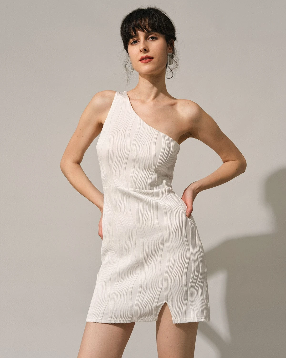 The White One-Shoulder Water Ripple Mini Dress 1 The White One-Shoulder Water Ripple Mini Dress