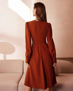 The Orange V Neck Pleated Button Midi Dress 10 The Orange V Neck Pleated Button Midi Dress -CINN Clothing Shop the orange v neck ruched midi dress dresses ptgv2z 724704