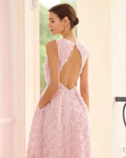 The Pink Round Neck Backless Midi Dress -CINN Clothing Shop the pink round neck backless midi dress dresses 9iosz9