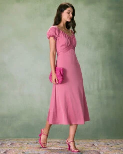 The Pink Sweetheart Neck Ruched Satin Midi Dress 10 The Pink Sweetheart Neck Ruched Satin Midi Dress -CINN Clothing Shop the pink ruched satin midi dress dresses uyxcs3