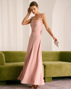 The Pink Ruffled Sleeveless Slit Maxi Dress 11 The Pink Ruffled Sleeveless Slit Maxi Dress -CINN Clothing Shop the pink ruffle solid maxi dress dresses 93x19n