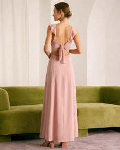 The Pink Ruffled Sleeveless Slit Maxi Dress 9 The Pink Ruffled Sleeveless Slit Maxi Dress -CINN Clothing Shop the pink ruffle solid maxi dress dresses qxscbb