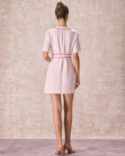The Pink V Neck Contrast Trim Mini Dress -CINN Clothing Shop the pink v neck contrast trim mini dress dresses 70i9eb