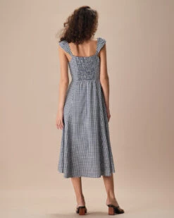 The Navy Plaid Shirred Back Midi Dress 7 The Navy Plaid Shirred Back Midi Dress -CINN Clothing Shop the plaid shirred back midi dress dresses kmx6md