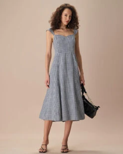 The Navy Plaid Shirred Back Midi Dress 6 The Navy Plaid Shirred Back Midi Dress -CINN Clothing Shop the plaid shirred back midi dress dresses skdwxp