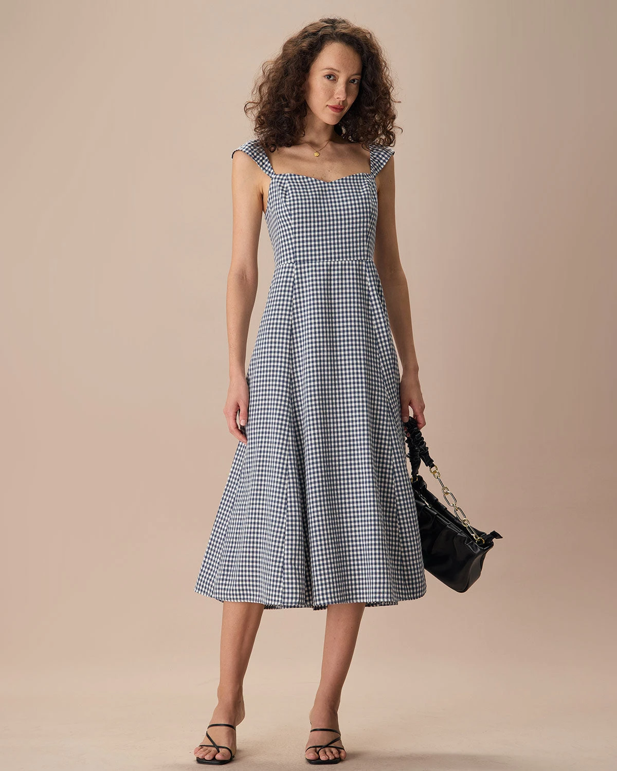 The Navy Plaid Shirred Back Midi Dress 3 The Navy Plaid Shirred Back Midi Dress - Image 3