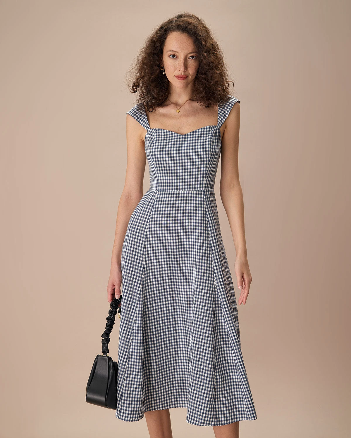The Navy Plaid Shirred Back Midi Dress 1 The Navy Plaid Shirred Back Midi Dress