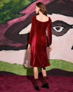 The Red Puff Sleeve Long Sleeve Velvet Dress 9 The Red Puff Sleeve Long Sleeve Velvet Dress -CINN Clothing Shop the puff sleeve velvet dress dresses nduzm3