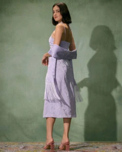 The Purple Jacquard Slip Midi Dress & Fringed Shawl 12 The Purple Jacquard Slip Midi Dress & Fringed Shawl -CINN Clothing Shop the purple jacquard slip midi dress fringed shawl dresses khwqgy