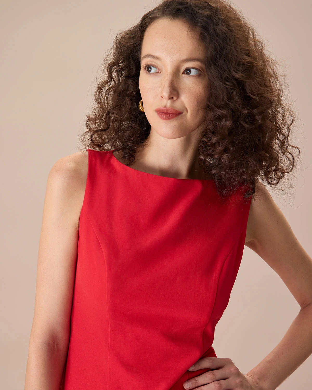 The Red Boat Neck Sleeveless Mini Dress 2 The Red Boat Neck Sleeveless Mini Dress - Image 2