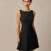 The Black Boat Neck High Waisted Mini Dress
