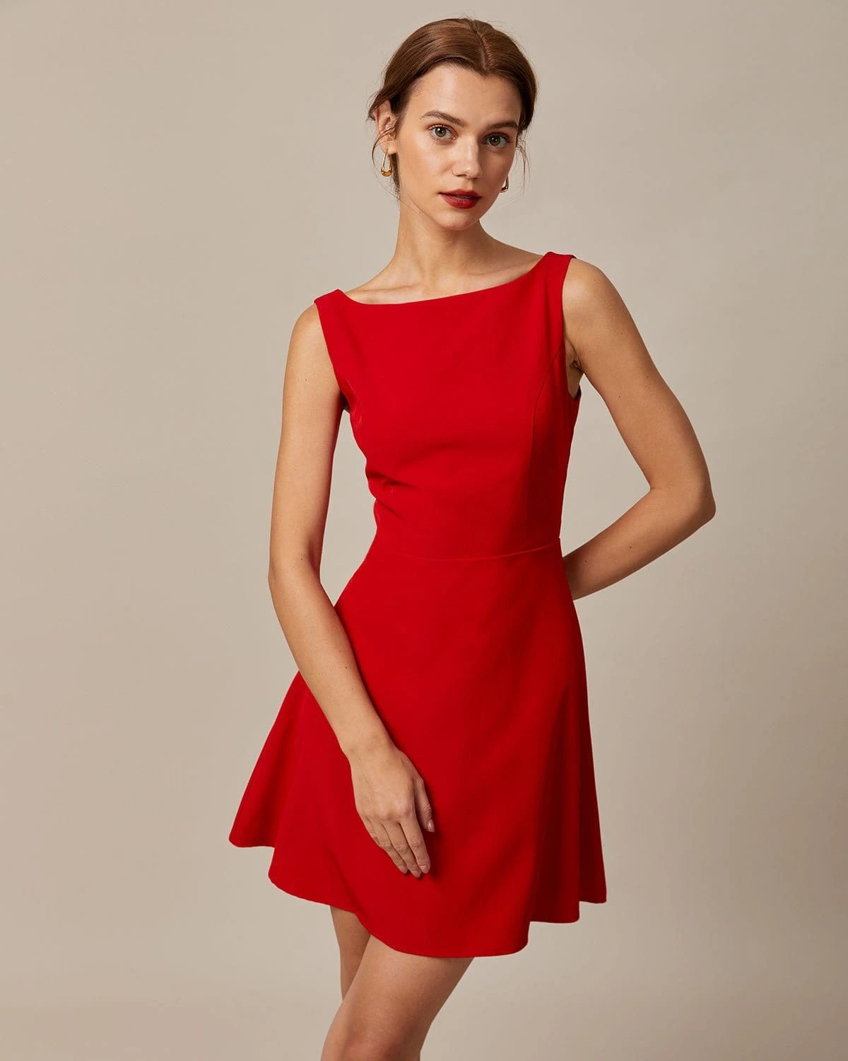 The Red Boat Neck High Waisted Mini Dress 3 The Red Boat Neck High Waisted Mini Dress - Image 3