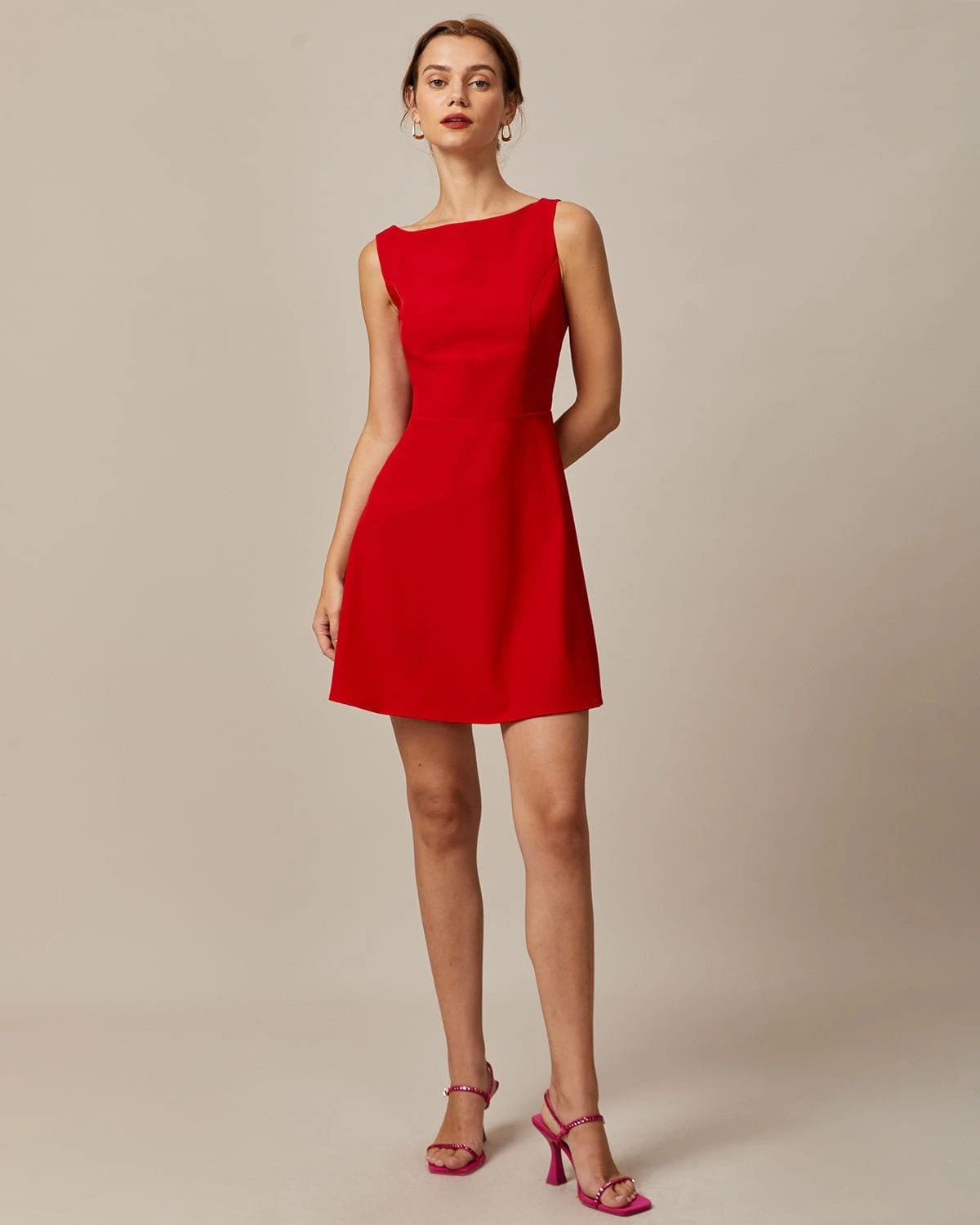 The Red Boat Neck High Waisted Mini Dress 2 The Red Boat Neck High Waisted Mini Dress - Image 2