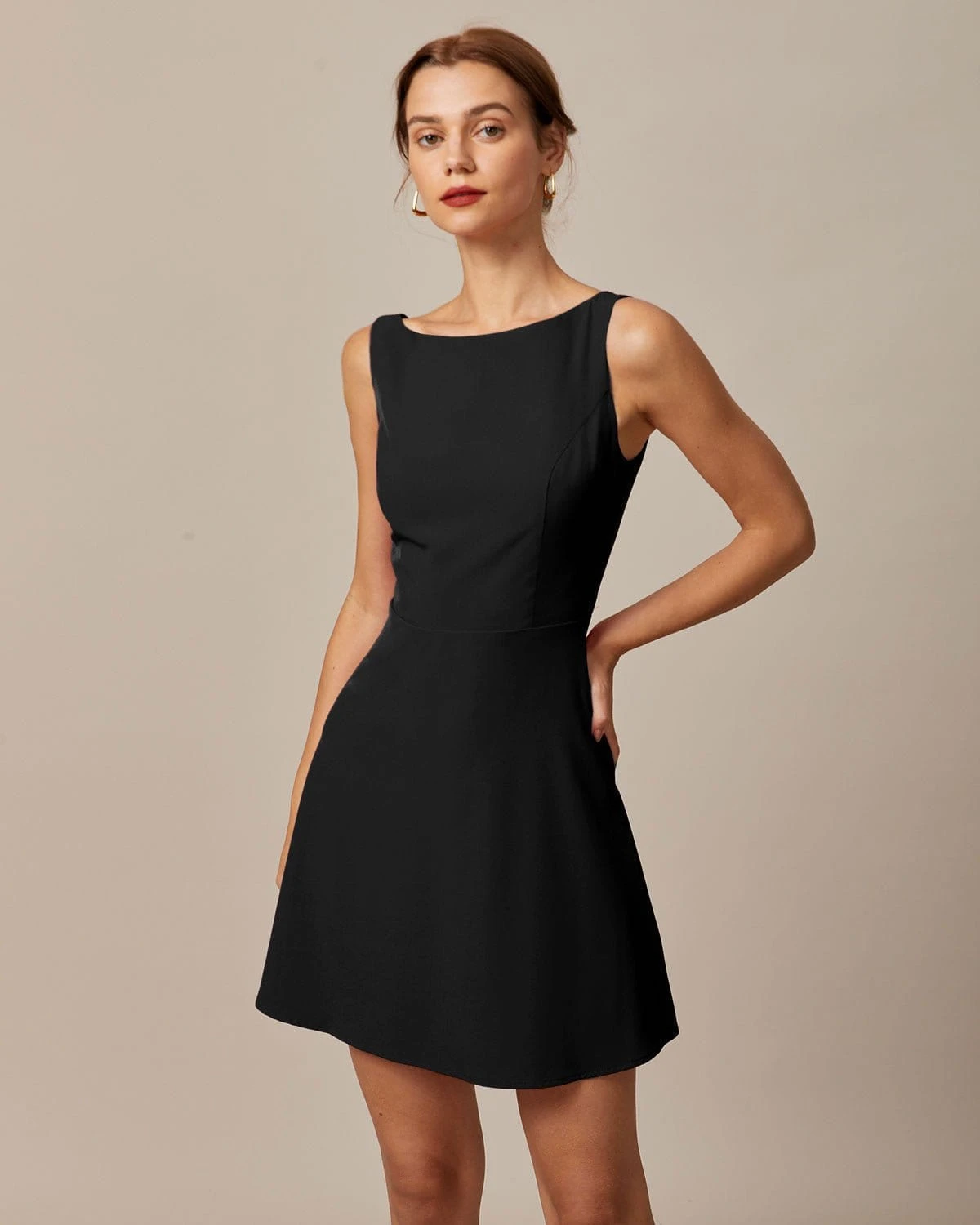 The Black Boat Neck High Waisted Mini Dress 2 The Black Boat Neck High Waisted Mini Dress - Image 2
