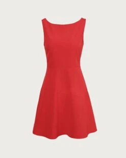 The Red Boat Neck High Waisted Mini Dress 13 The Red Boat Neck High Waisted Mini Dress -CINN Clothing Shop the red boat neck solid mini dress red dresses dieuh5 675212