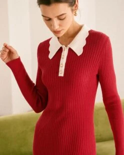 The Red Collared Colorblock Long Sleeve Sweater Dress -CINN Clothing Shop the red collared colorblock sweater dress dresses 98dgab