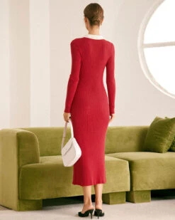 The Red Collared Colorblock Long Sleeve Sweater Dress -CINN Clothing Shop the red collared colorblock sweater dress dresses rxl1hg