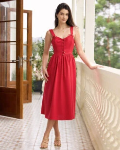 The Red Sweetheart Neck Criss Cross Ruched Midi Dress -CINN Clothing Shop the red criss cross ruched midi dress dresses izckho