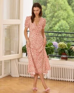 The Red V-Neck Floral Puff Sleeve Maxi Dress