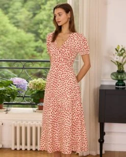 The Red V-Neck Floral Puff Sleeve Maxi Dress 7 The Red V-Neck Floral Puff Sleeve Maxi Dress -CINN Clothing Shop the red floral puff sleeve maxi dress red dresses yeu1rf