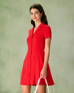 The Red Lapel Button Mini Dress -CINN Clothing Shop the red lapel button mini dress dresses ci3iv5