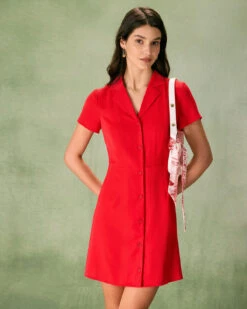The Red Lapel Button Mini Dress -CINN Clothing Shop the red lapel button mini dress dresses fqnzxn