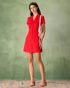 The Red Lapel Button Mini Dress -CINN Clothing Shop the red lapel button mini dress dresses p1m5in