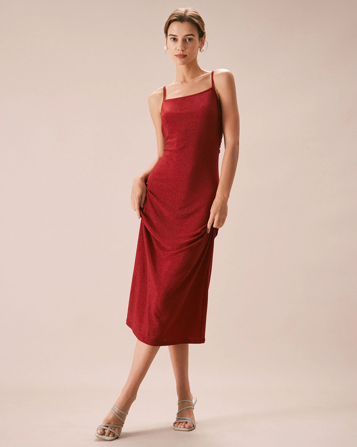 The Red Lurex Twist Back Slip Maxi Dress 1 The Red Lurex Twist Back Slip Maxi Dress