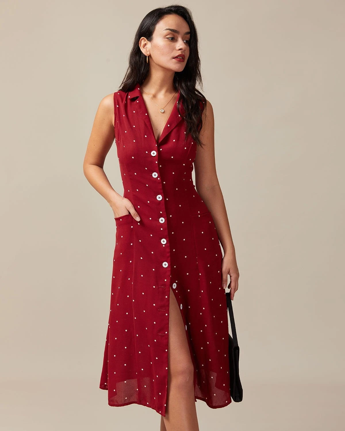 The Red V Neck Polka Dot Tie Back Midi Dress 1 The Red V Neck Polka Dot Tie Back Midi Dress