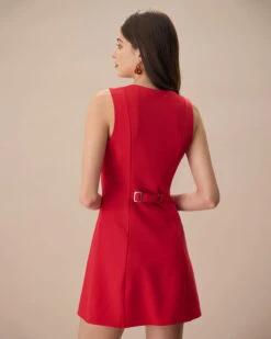 The Red Round Neck Button Mini Dress 9 The Red Round Neck Button Mini Dress -CINN Clothing Shop the red round neck button mini dress dresses varbtc
