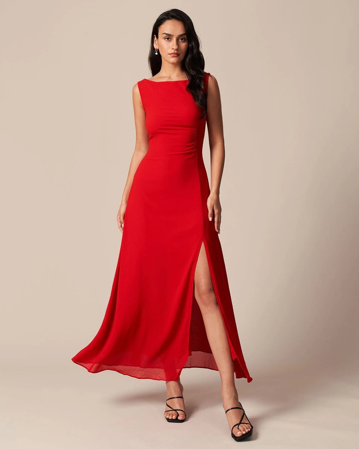 The Red Cowl Neck Cutout Ruched Maxi Dress 3 The Red Cowl Neck Cutout Ruched Maxi Dress - Image 3