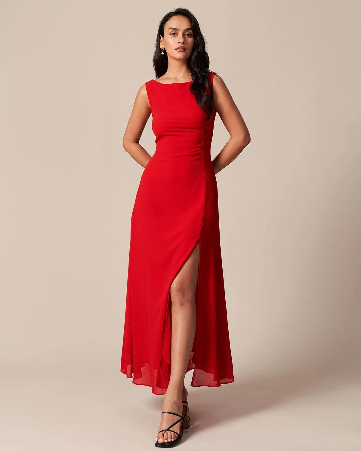 The Red Cowl Neck Cutout Ruched Maxi Dress 2 The Red Cowl Neck Cutout Ruched Maxi Dress - Image 2