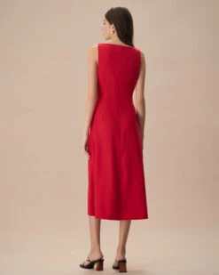 The Red Square Neck Pocket Midi Dress -CINN Clothing Shop the red square neck pocket front midi dress dresses a85zly