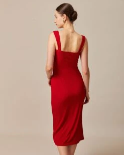 The Red Square Neck Ribbed Midi Dress -CINN Clothing Shop the red square neck ribbed midi dress dresses ovsvye 632371