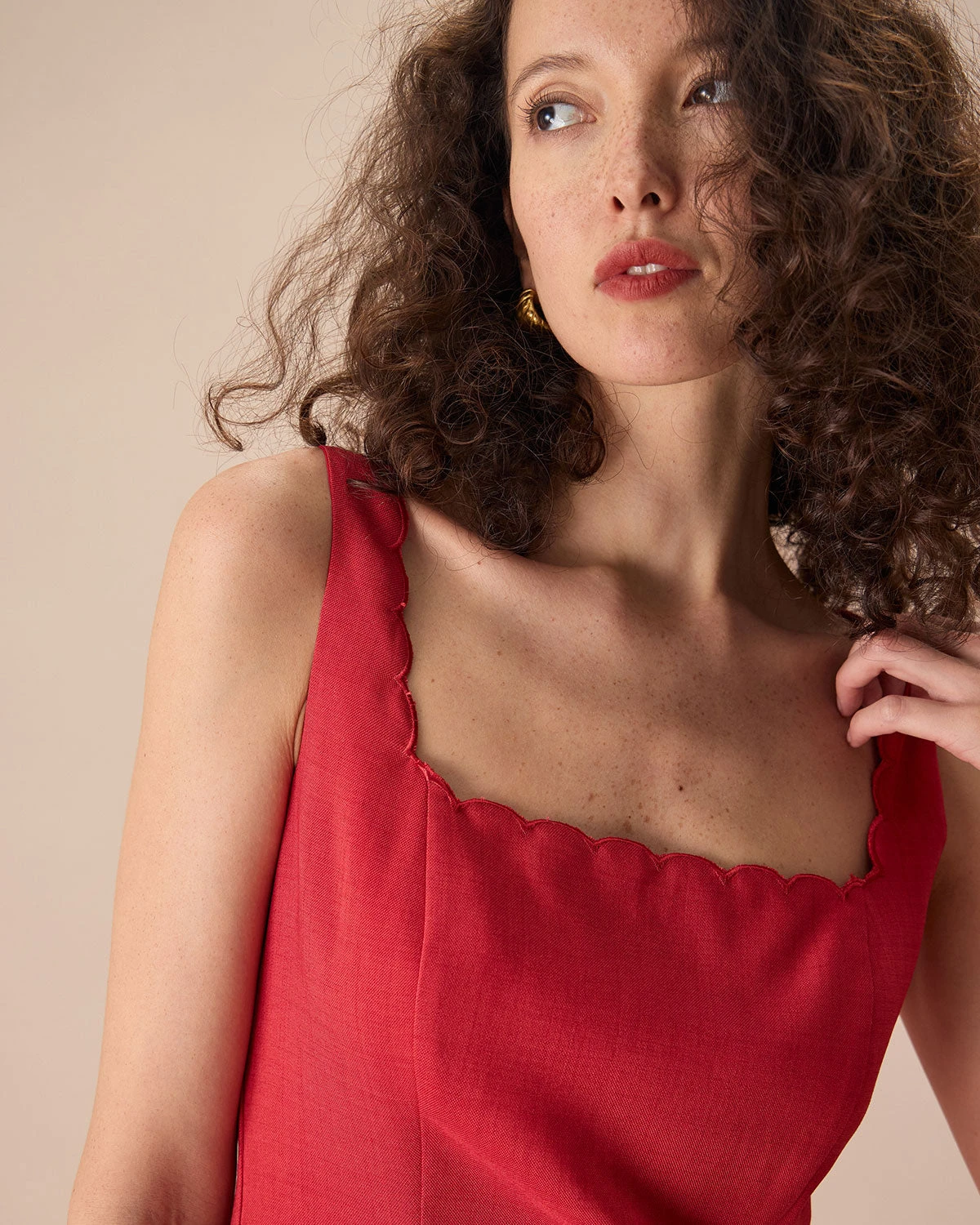 The Red Square Neck Scalloped Mini Dress 2 The Red Square Neck Scalloped Mini Dress - Image 2