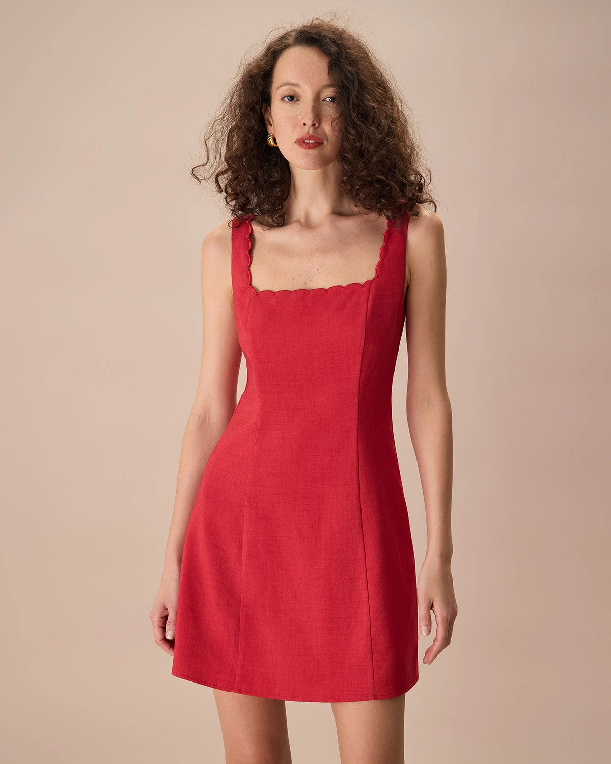 The Red Square Neck Scalloped Mini Dress 1 The Red Square Neck Scalloped Mini Dress