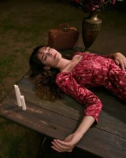 The Red Square Neck Floral Velvet Midi Dress -CINN Clothing Shop the red square neck velvet midi dress dresses 0gvosz 632983