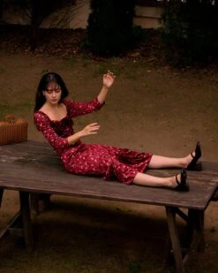 The Red Square Neck Floral Velvet Midi Dress -CINN Clothing Shop the red square neck velvet midi dress dresses tha01q 140512