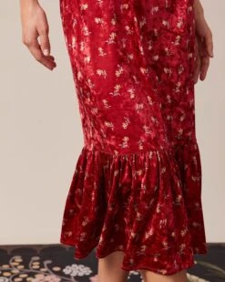 The Red Square Neck Floral Velvet Midi Dress -CINN Clothing Shop the red square neck velvet midi dress dresses wgiwef 735387