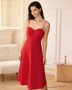 The Red Sweetheart Neck Slip Midi Dress