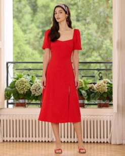 The Red Sweetheart Neck Slit Midi Dress 7 The Red Sweetheart Neck Slit Midi Dress -CINN Clothing Shop the red sweetheart neck slit midi dress dresses fvunxe