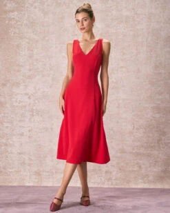 The Red V Neck Sleeveless A-Line Midi Dress 8 The Red V Neck Sleeveless A-Line Midi Dress -CINN Clothing Shop the red v neck a line dress dresses gbj28q