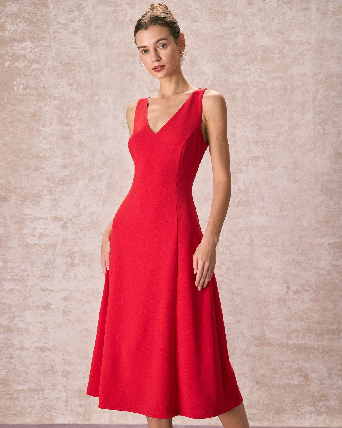 The Red V Neck Sleeveless A-Line Midi Dress 3 The Red V Neck Sleeveless A-Line Midi Dress - Image 3