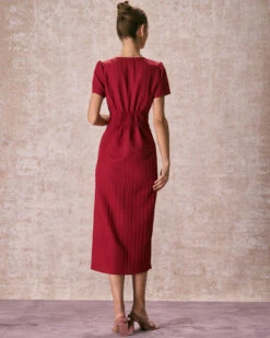 The Red V Neck Shirred Puff Sleeve Midi Dress 11 The Red V Neck Shirred Puff Sleeve Midi Dress -CINN Clothing Shop the red v neck puff sleeve midi dress dresses 835kez