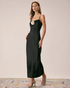 The Black Rosette Satin Strap Maxi Dress 8 The Black Rosette Satin Strap Maxi Dress -CINN Clothing Shop the rosette satin maxi dress black dresses qfl1qq