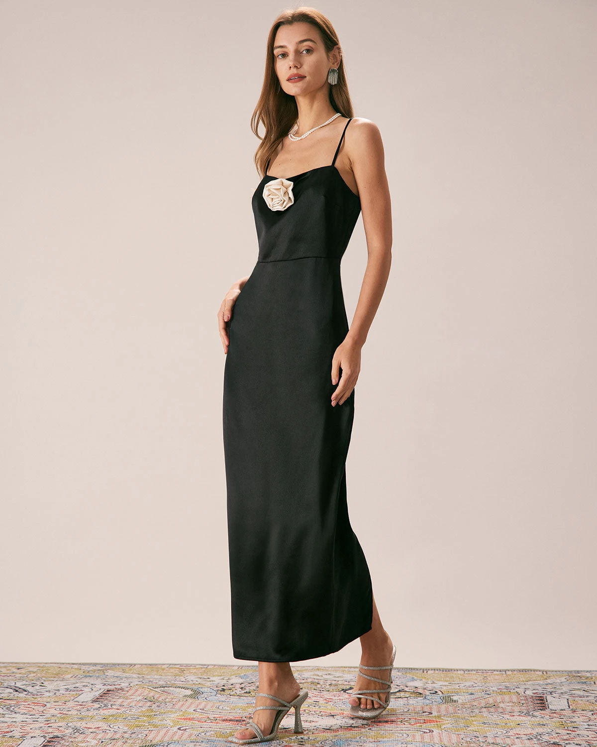 The Black Rosette Satin Strap Maxi Dress 4 The Black Rosette Satin Strap Maxi Dress - Image 4