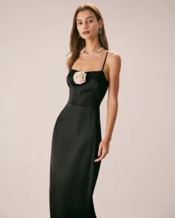 The Black Rosette Satin Strap Maxi Dress 7 The Black Rosette Satin Strap Maxi Dress -CINN Clothing Shop the rosette satin maxi dress dresses hheyam