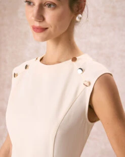 The Beige Button-Shoulder Flounce Mini Dress -CINN Clothing Shop the round neck button shoulder dress dresses wvwyhk